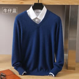 Men's 100% Pure Mink Cashmere Sweater V-Neck Pullover Knitted Large Size Mink Sweater Winter New Tops Longsleeve Fashion Highend