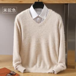 Men's 100% Pure Mink Cashmere Sweater V-Neck Pullover Knitted Large Size Mink Sweater Winter New Tops Longsleeve Fashion Highend
