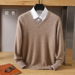 Men's 100% Pure Mink Cashmere Sweater V-Neck Pullover Knitted Large Size Mink Sweater Winter New Tops Longsleeve Fashion Highend