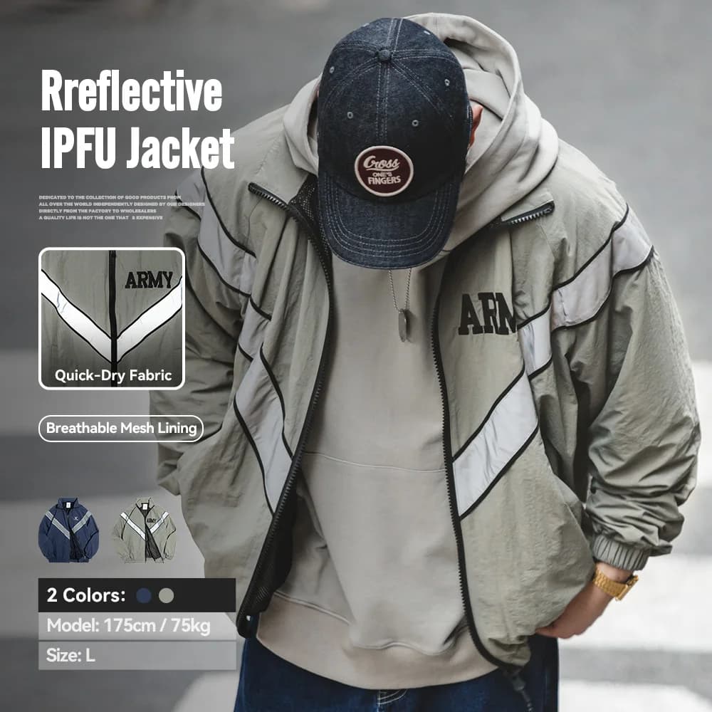 Maden Bomber Jackets For Men Vintage Training Coat Vibe Wind Reflective Hooded Quick-drying Jacket Male Blue