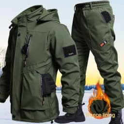 Autumn And Winter Solid Color Hooded And Velvet Assault Set Outdoor Labor Protection Suit Casual Mountaineering Work Suit