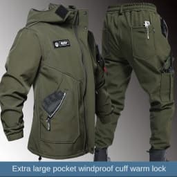 Autumn And Winter Solid Color Hooded And Velvet Assault Set Outdoor Labor Protection Suit Casual Mountaineering Work Suit