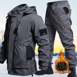 Autumn And Winter Solid Color Hooded And Velvet Assault Set Outdoor Labor Protection Suit Casual Mountaineering Work Suit