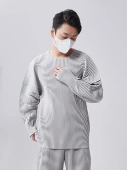 Miyake Pleated T-shirts Stitching Long Sleeve Round Neck Shirt Top Fashion Casual Loose Shirts Men Clothing