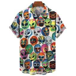 3d Mask Print Men's Shirt Summer lucha libre Short Sleeve Shirt Casual Hawaiian Shirt For Men Loose Clothing Mexican Wrestling