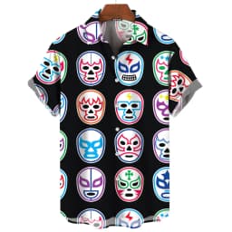 3d Mask Print Men's Shirt Summer lucha libre Short Sleeve Shirt Casual Hawaiian Shirt For Men Loose Clothing Mexican Wrestling