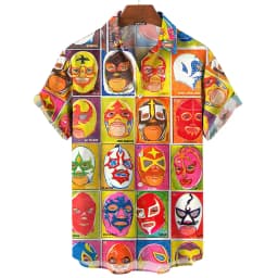 3d Mask Print Men's Shirt Summer lucha libre Short Sleeve Shirt Casual Hawaiian Shirt For Men Loose Clothing Mexican Wrestling