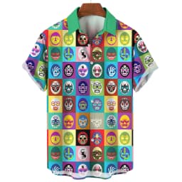 3d Mask Print Men's Shirt Summer lucha libre Short Sleeve Shirt Casual Hawaiian Shirt For Men Loose Clothing Mexican Wrestling