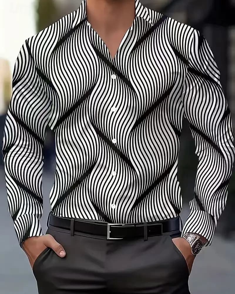 Men's Shirt Casual Shirt Beach Shirt Button Up Shirt Long Sleeve Geometric Abstract Lapel Casual Daily Clothing