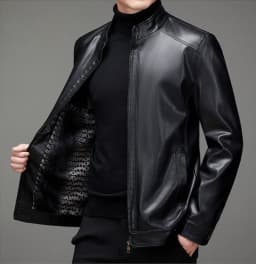 High-quality Men's Stand-up Collar Leather Jacket, Fashionable and Stylish, Casual Travel Premium Sheepskin Leather Jacket