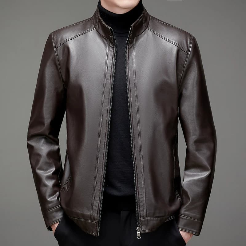 High-quality Men's Stand-up Collar Leather Jacket, Fashionable and Stylish, Casual Travel Premium Sheepskin Leather Jacket