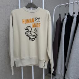 Human Made Vintage Casual Unisex Oversized Crew Neck Sweatshirt Denim Suspender Duck Fleece-Lined Thickened Daily Top