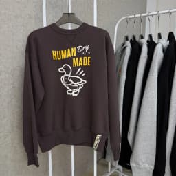 Human Made Vintage Casual Unisex Oversized Crew Neck Sweatshirt Denim Suspender Duck Fleece-Lined Thickened Daily Top