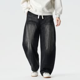 2026 Spring Men Denim Pants Men Vintage Elastic Waist Black Jeans Pants Male Harajuku Hip Hop Cotton Oversize Wide Leg Trousers