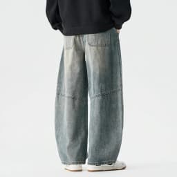 2026 Spring Men Denim Pants Men Vintage Elastic Waist Black Jeans Pants Male Harajuku Hip Hop Cotton Oversize Wide Leg Trousers