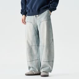 2026 Spring Men Denim Pants Men Vintage Elastic Waist Black Jeans Pants Male Harajuku Hip Hop Cotton Oversize Wide Leg Trousers