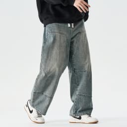 2026 Spring Men Denim Pants Men Vintage Elastic Waist Black Jeans Pants Male Harajuku Hip Hop Cotton Oversize Wide Leg Trousers