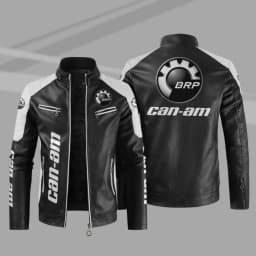 BRP Can-am Logo Men's Motorcycle PU Leather Jacket C4 Winter Casual Vintage Overcoat Biker Bomber Zipper Fleece Jackets Male