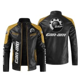 BRP Can-am Logo Men's Motorcycle PU Leather Jacket C4 Winter Casual Vintage Overcoat Biker Bomber Zipper Fleece Jackets Male