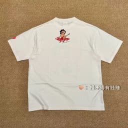 Authentic SAINT Women's Cartoon Tee Off-White Crew Neck No Side Seams Fabric Washed Vintage Summer Casual T-Shirt
