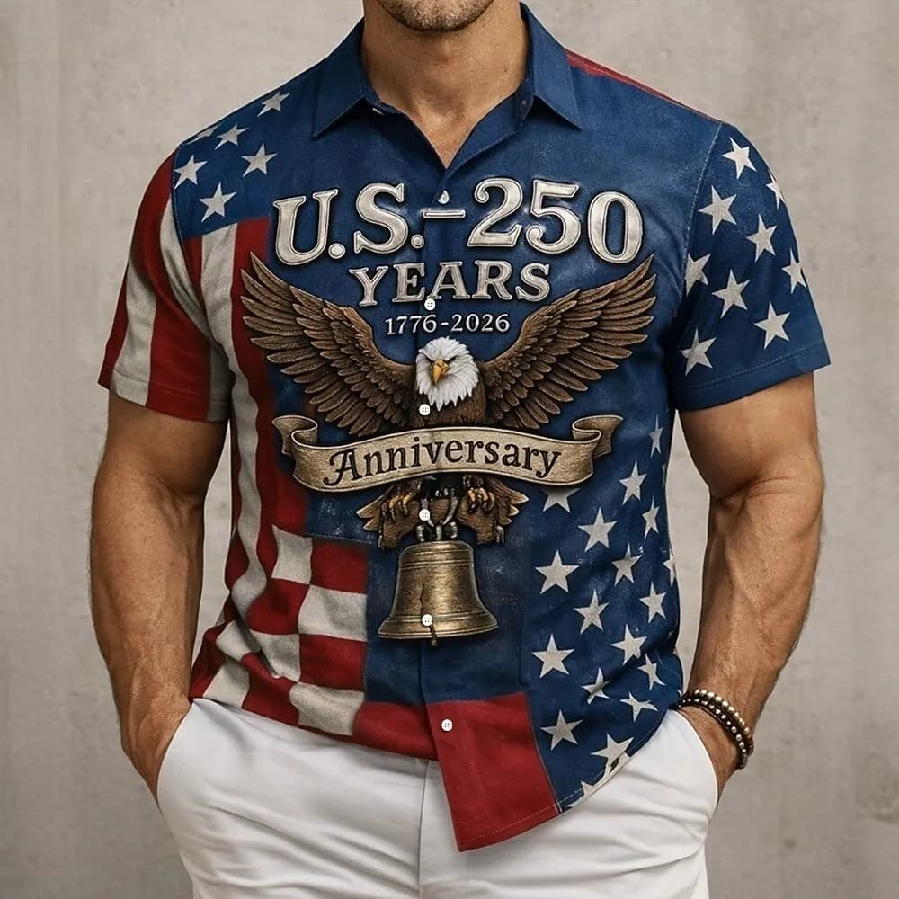 Men's Eagle Freedom America's 250th Anniversary Shirt Button Up Shirt Short Sleeve Patriotic Outdoor Holiday Summer shirts