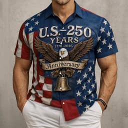 Men's Eagle Freedom America's 250th Anniversary Shirt Button Up Shirt Short Sleeve Patriotic Outdoor Holiday Summer shirts