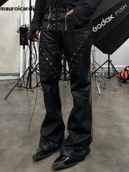 Mauroicardi Spring Autumn Cool Long Black Pu Leather Micro-Flare Pants Man High Waist Luxury Brands Original Streetwear Clothes