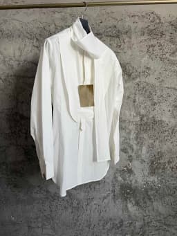 Original pure cotton poplin patchwork, detachable front lacing, bow collar long-sleeved shirt