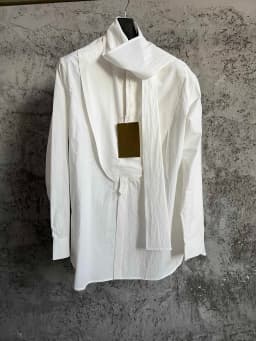 Original pure cotton poplin patchwork, detachable front lacing, bow collar long-sleeved shirt