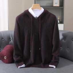 Autumn And Winter New 100% Pure Mink Wool Men Hooded Sweater Solid Color Knitted Sweater Loose Bottoming Leisure