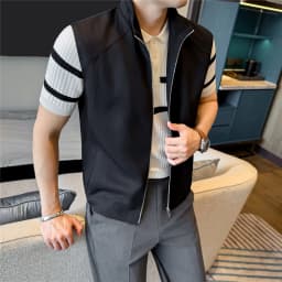 Sustainable Tencel Sleeveless Vest for Men - Summer Breathable Ice Silk Feel Lightweight Stand Collar Zip Front Top
