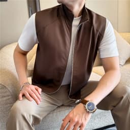 Sustainable Tencel Sleeveless Vest for Men - Summer Breathable Ice Silk Feel Lightweight Stand Collar Zip Front Top