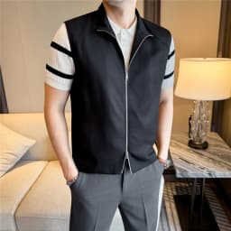 Sustainable Tencel Sleeveless Vest for Men - Summer Breathable Ice Silk Feel Lightweight Stand Collar Zip Front Top