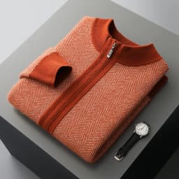 Man 100% Merino Wool Sweater Cardigan Knitted Pants Pencil Trousers Herringbone Color Block Suit Autumn Winter Thick Men's Set