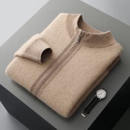 Man 100% Merino Wool Sweater Cardigan Knitted Pants Pencil Trousers Herringbone Color Block Suit Autumn Winter Thick Men's Set