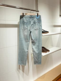 [14 ounces vintage wash] Lyocell mulberry silk blend, thin fit small straight jeans men