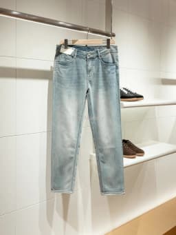 [14 ounces vintage wash] Lyocell mulberry silk blend, thin fit small straight jeans men