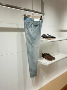 [14 ounces vintage wash] Lyocell mulberry silk blend, thin fit small straight jeans men