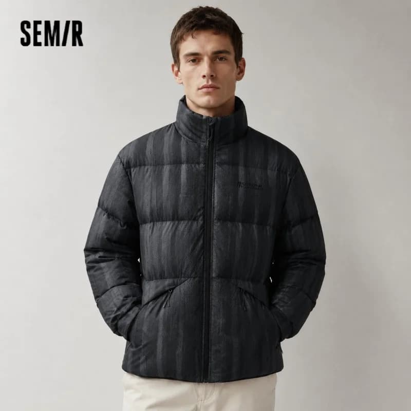 Semir Down Jacket Men Textured Loose Fit Stand Collar Fashion Embroidered Coat 2025 New Winter Outerwear