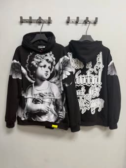 High Street Gun Big Letter Print Terry Hooded Hoodies for Men Streetwear Pullover Loose Casual Sweatshirt Oversized Hoody