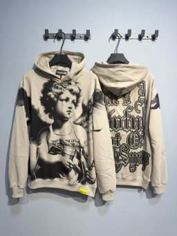 High Street Gun Big Letter Print Terry Hooded Hoodies for Men Streetwear Pullover Loose Casual Sweatshirt Oversized Hoody