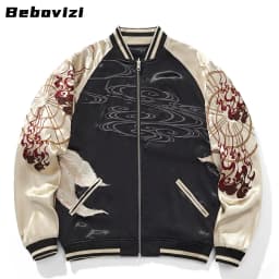 Japanese Style Nine Tailed Fox and Flame Embroidered Jacket 2025 Women Men Baseball Streetwear Harajuku Clothing Autumn Coats