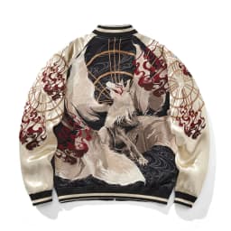 Japanese Style Nine Tailed Fox and Flame Embroidered Jacket 2025 Women Men Baseball Streetwear Harajuku Clothing Autumn Coats