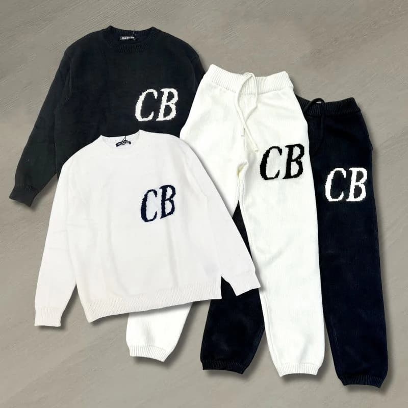 Black White Couple Sweaters High Quality Jacquard CB Knitted Sweatshirts Fashion Oversize Round Neck Pullover Men Women Pants