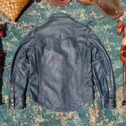 Slim-Fit Genuine Leather Jacket Vintage Blue Shirt Top-Grain Washed Vintage Leather Embroidered Pocket Detailing Plus Size 5XL