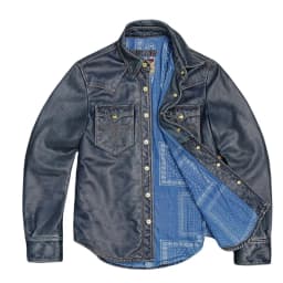 Slim-Fit Genuine Leather Jacket Vintage Blue Shirt Top-Grain Washed Vintage Leather Embroidered Pocket Detailing Plus Size 5XL