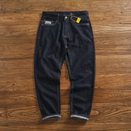 Anti-fading solid color general wash primary color denim jeans men's dark American casual loose straight cone pants
