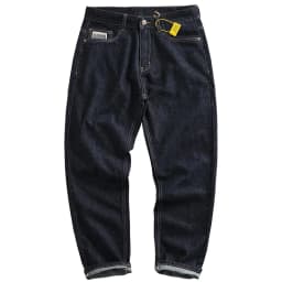 Anti-fading solid color general wash primary color denim jeans men's dark American casual loose straight cone pants