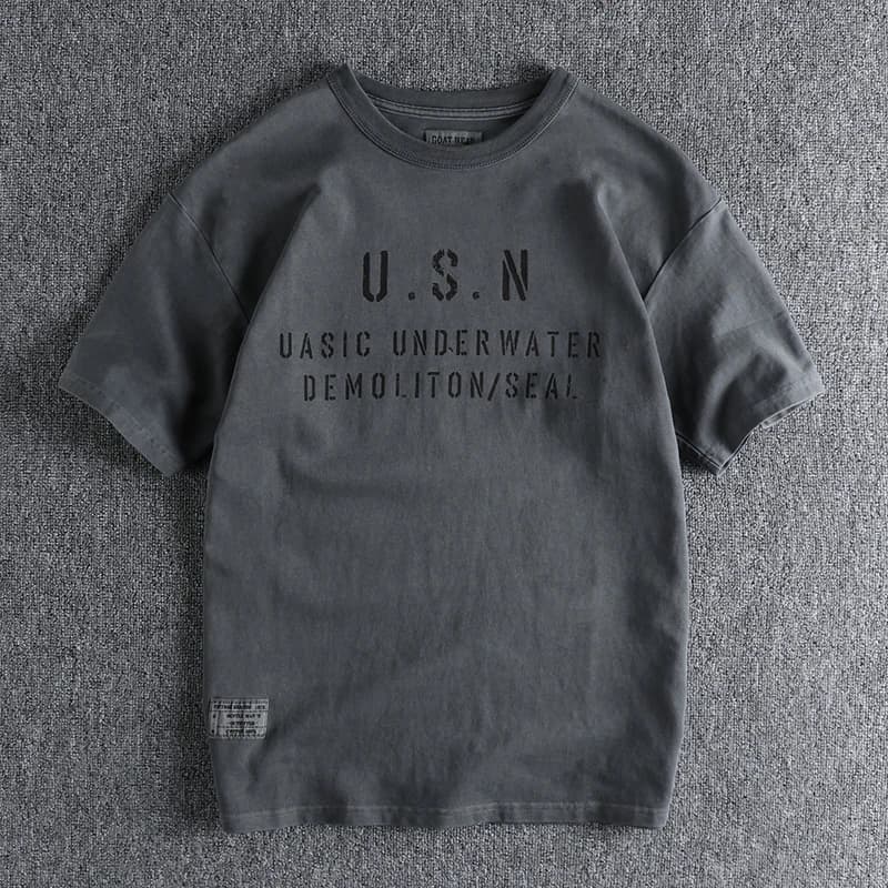 Summer New American Retro Short-sleeved O-neck Letter Printed T-shirt Men's Fashion Simple 100% Cotton Washed Casual Sport Tops