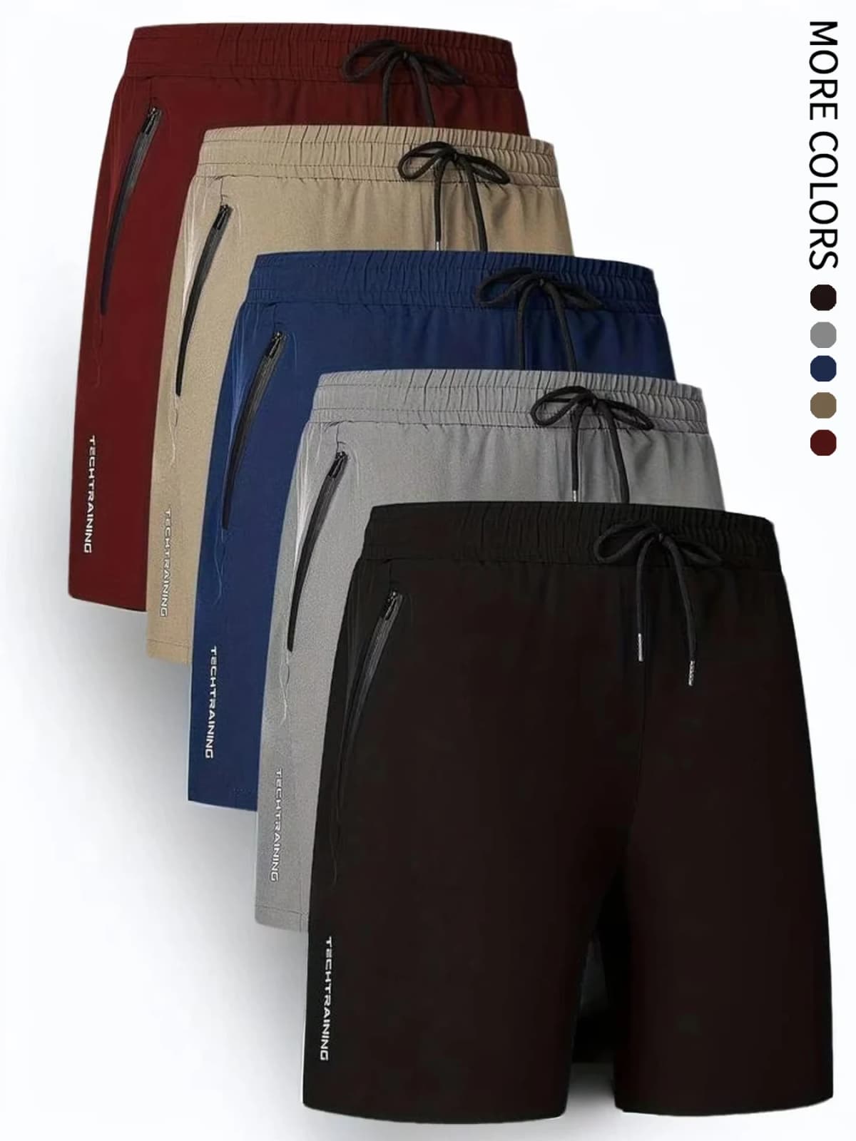 Men's Shorts Five-Pack, Sports, Fitness, Swimming, with Zipper Pockets, Quick-Drying, Casual, Breathable, Drawstring Shorts, Suitable for Summer Outdoor Activities, Fitness Training, Home Leisure, Beach Vacations